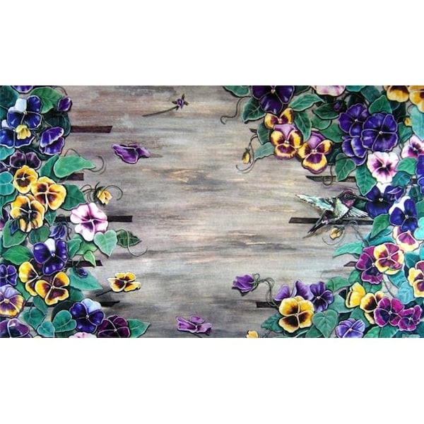 Custom Printed Rugs CPR046 Weatherwood Pansy 18 x 30 in. Doormat Rug - Blue; Gold & Yellow; Yellow CPR046 - main